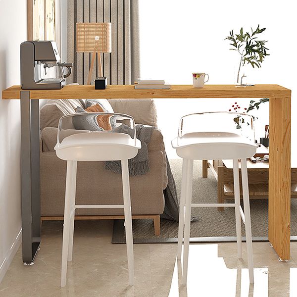 Rectangular Pine Wood Top Bar Table Modern Bistro Pub Table with Double Pedestal