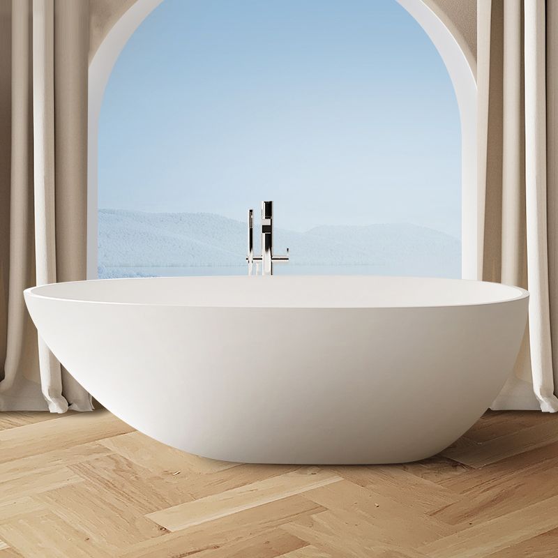 Oval Stand Alone Bath Soaking Acrylic White Modern Back to Wall Bathtub