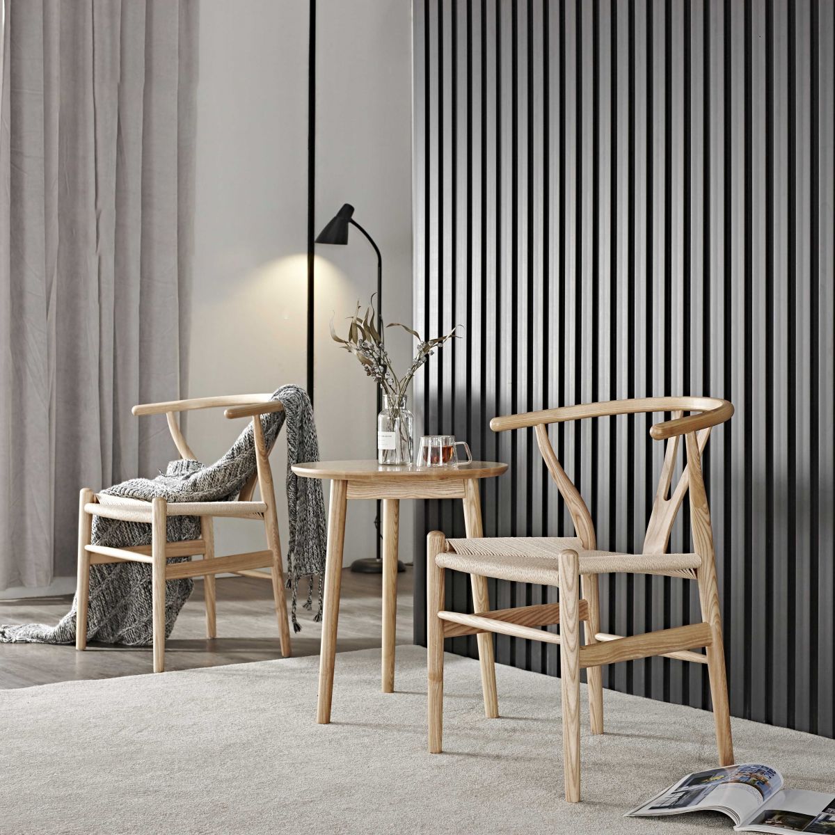 Contemporary Home Wood Arm Chair Natural Wishbone Dining Chair (Set of 2)