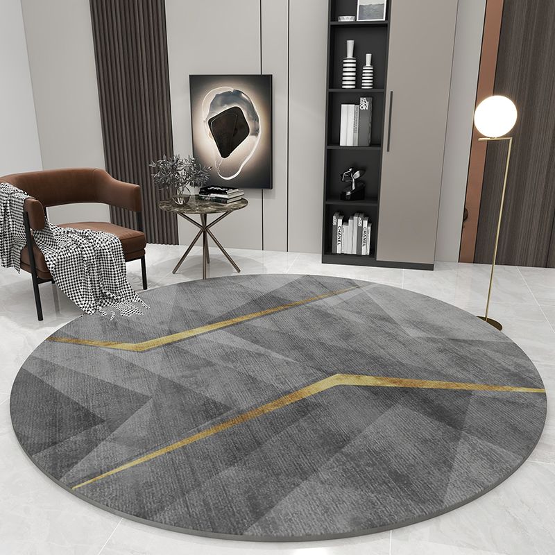 Chic Grey Area Rug Modern Polyester Area Carpet Geometric Pattern Anti-Slip Rug for Living Room
