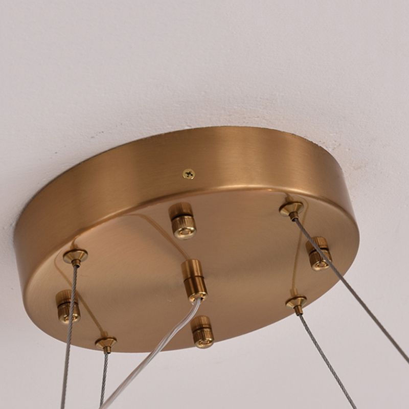 Modern Luxury Circular LED Pendant Light Wrought Iron Hanging Lamp with Crystal Shade