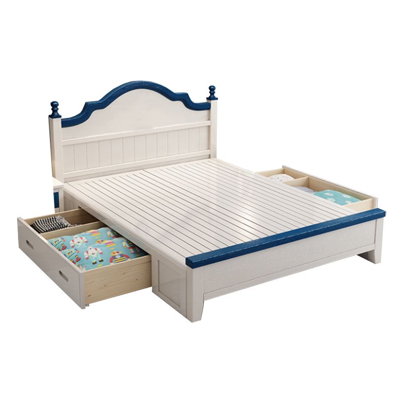 Contemporary Kids Bed White Solid Wood Panel Headboard Mattress with Drawers