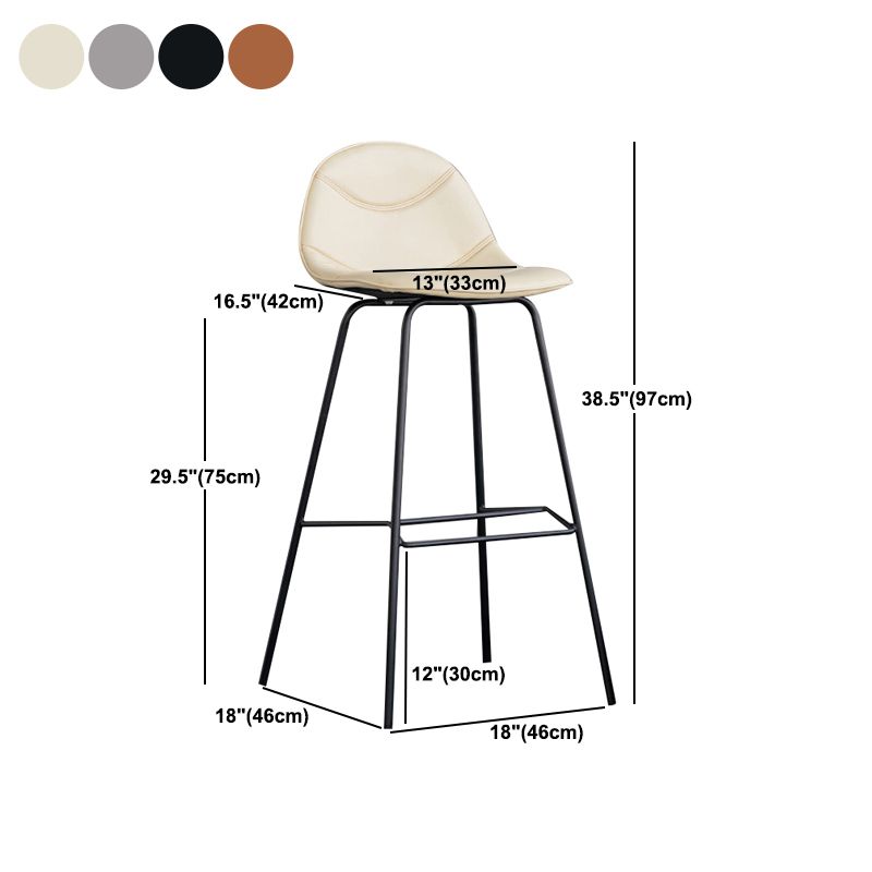 Scandinavian Style Metal Barstool Faux Leather Counter Stool with 4 Legs