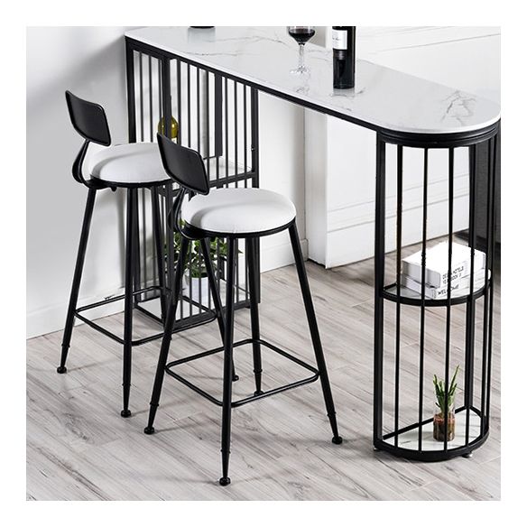 Modern Upholstered Dining Stools Round Armless Bar Stools with Footrest