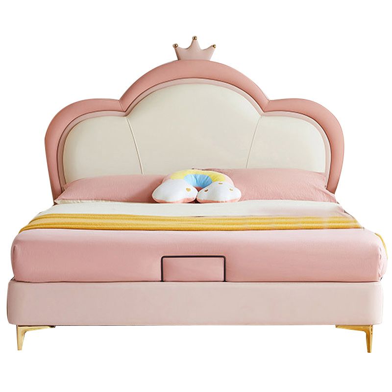 Glam Upholstered Princess Bed in White and Pink with Mattress