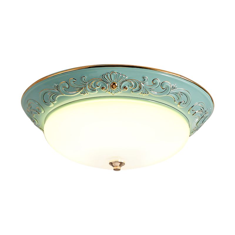 Oblong Bedroom Flush Mount Light Antiqued White Glass Yellow/Blue/Light Blue LED Flush Lamp, 12"/14.5"/17" Wide