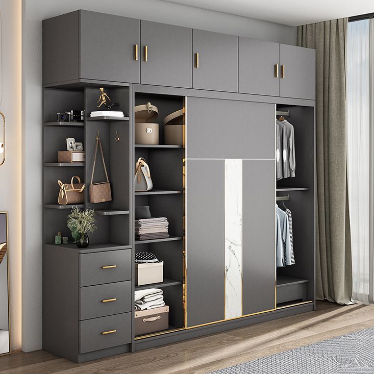 Contemporary Style Wardrobe Armoire Grey Engineered Wood Wardrobe