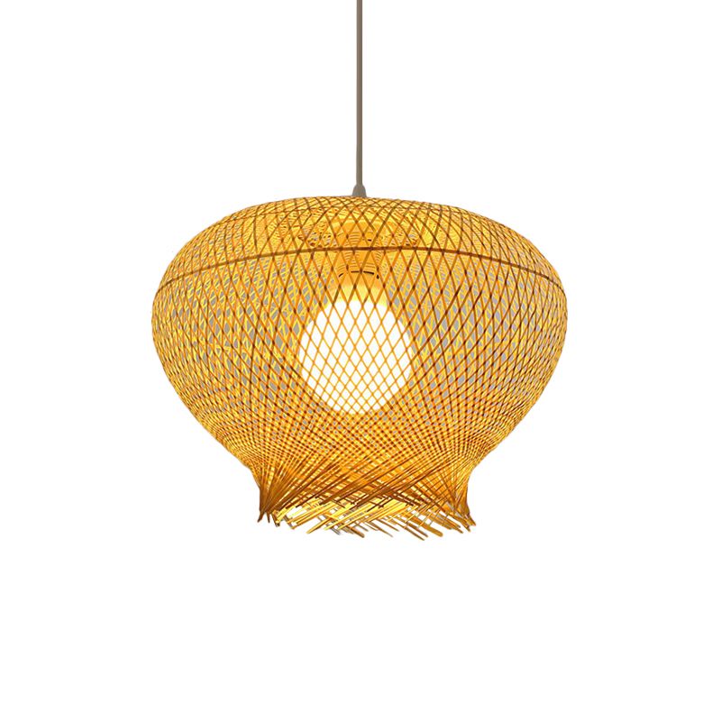 Bird Nest Bamboo Hanging Light Rustic 1 Light Beige Pendant Lamp for Restaurant Dining Room