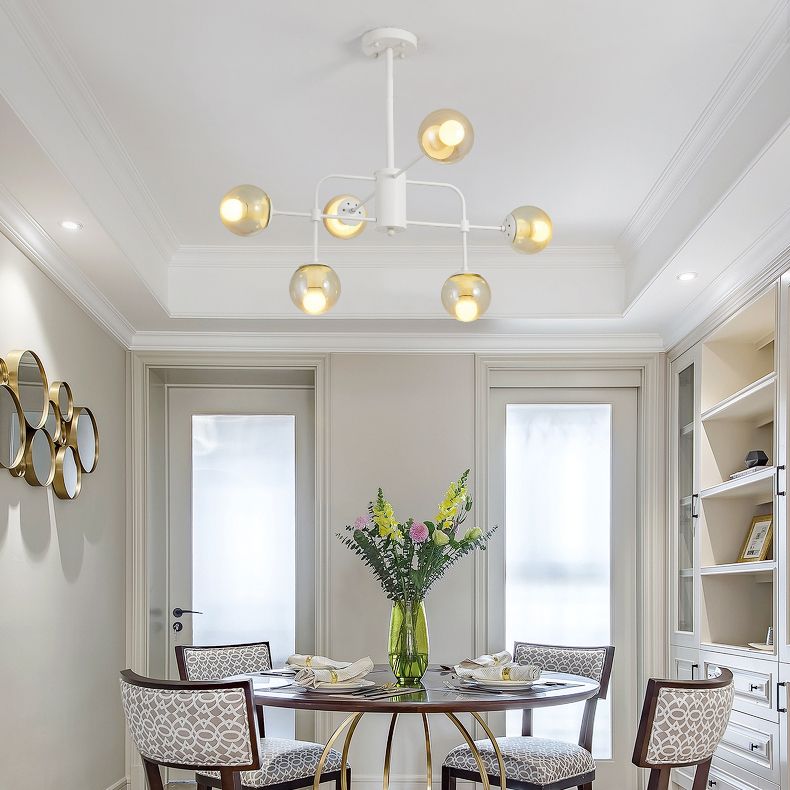 Lampe suspendue à la teinte orbe contemporaine avec une teinte en verre 6 lumières