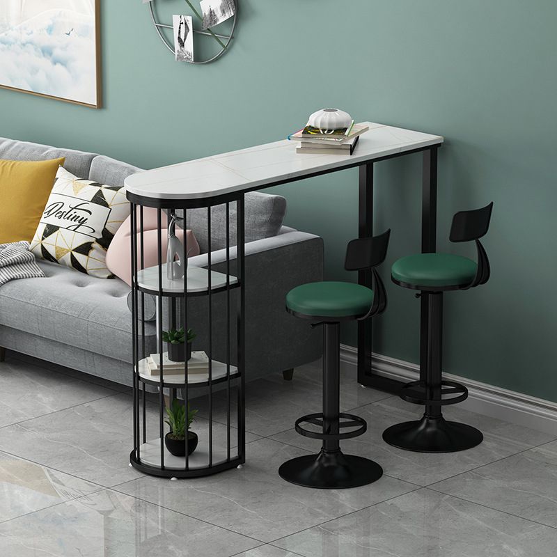 Stone Industrial Bar Dining Table Double Pedestal Bistro Table with Shelve (only table)