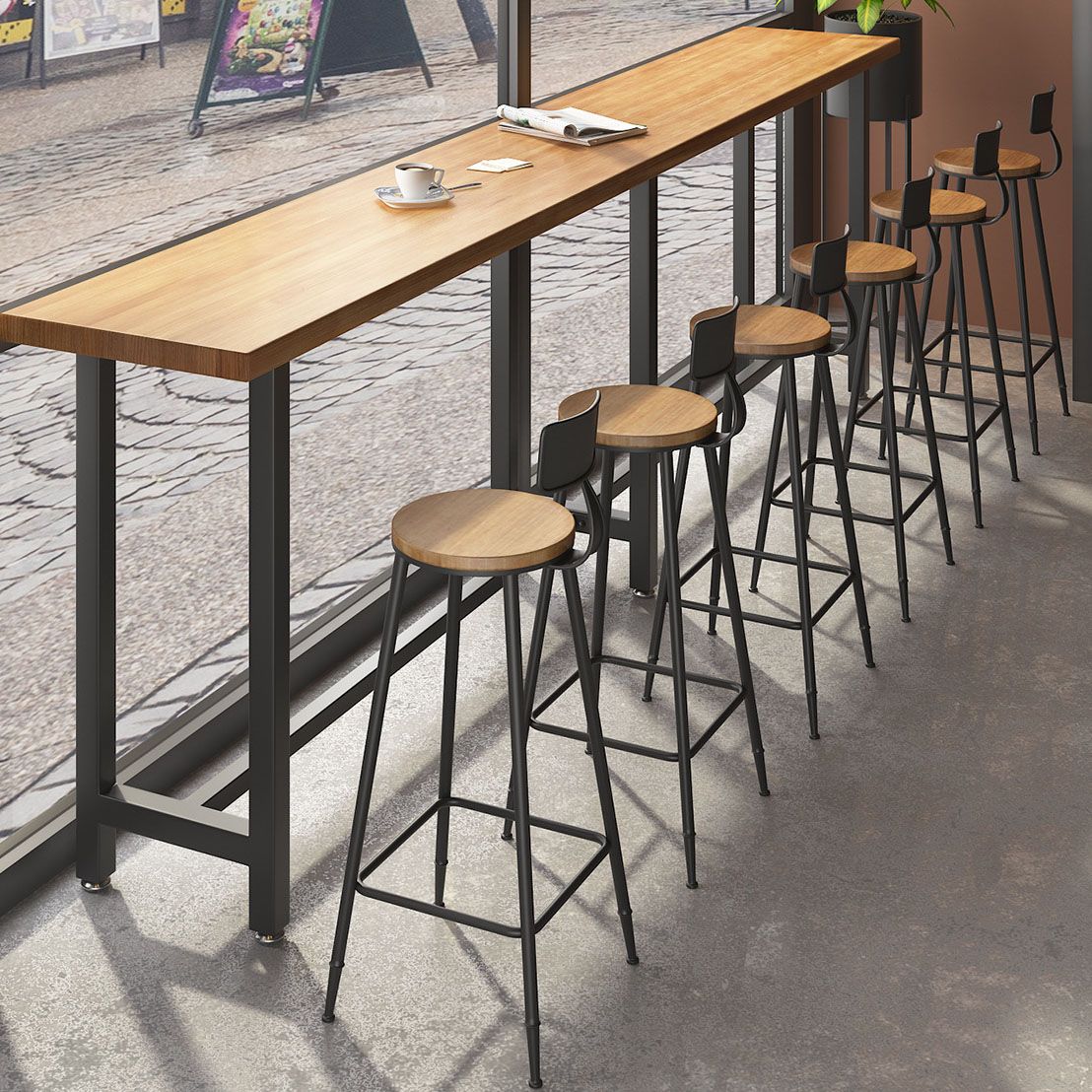 Industrial Style Bar Table 1/7 Pieces Rectangle Solid Wood Counter Set