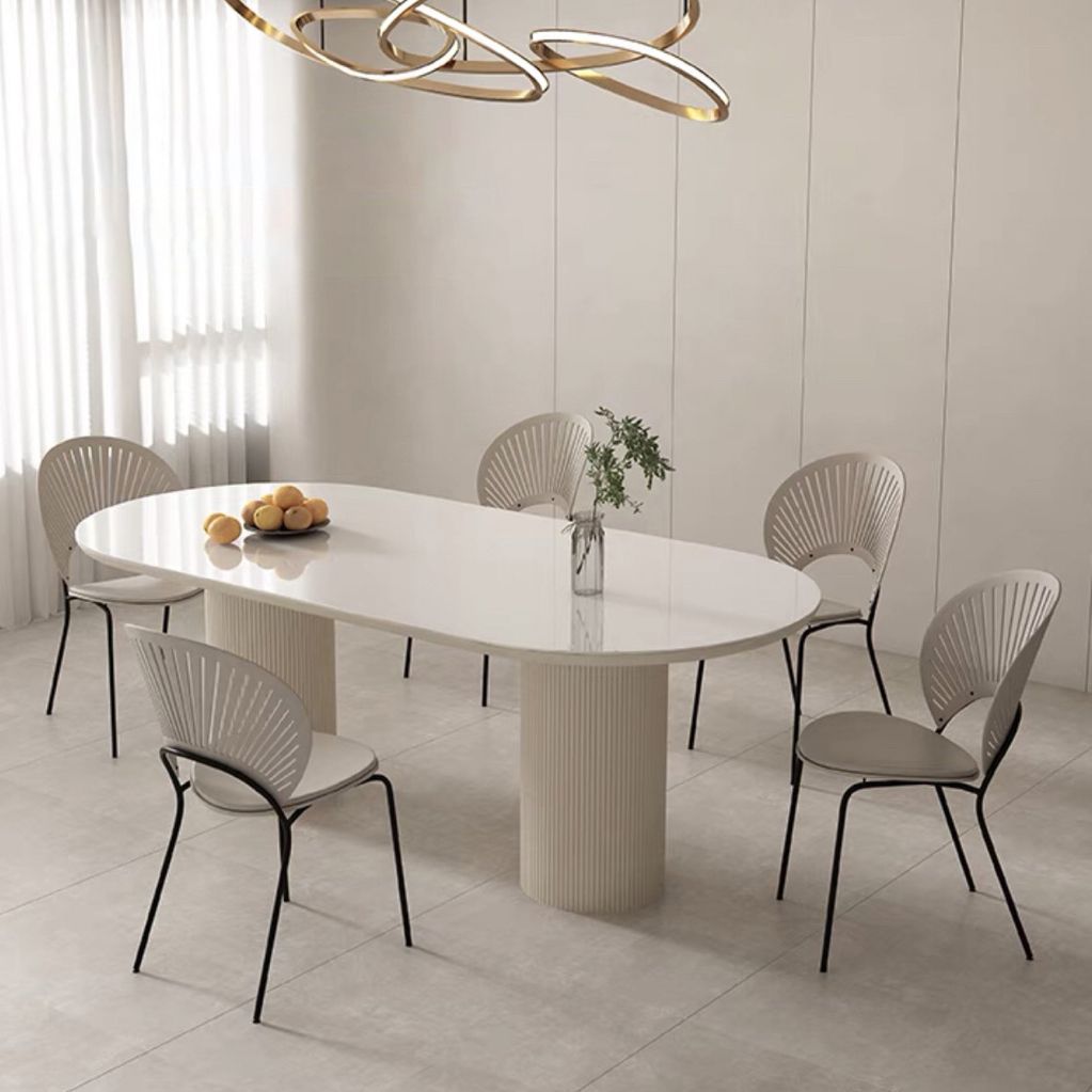 Contemporary Dining Table White Sintered Stone Double Pedestal Desk