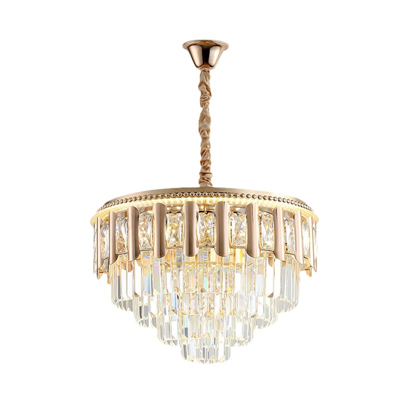 Crystal à 5 ​​niveaux Round Chandelier Modernisme Dining Room LED Plafond Light Light in Gold