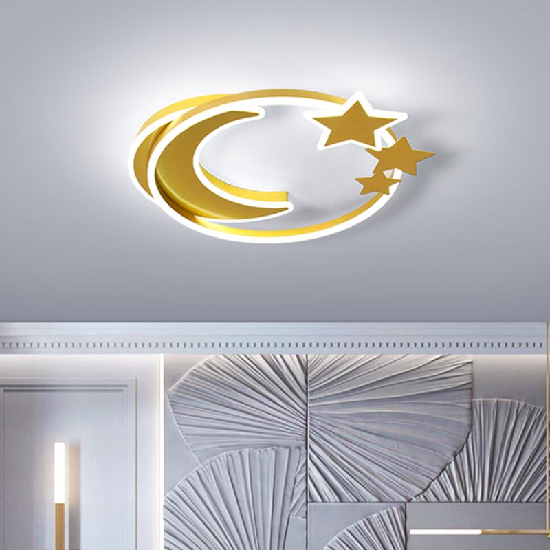 Modern Moon and Star Ceiling Flush Acrylic LED Bedroom Flush Mount Lighting in Gold