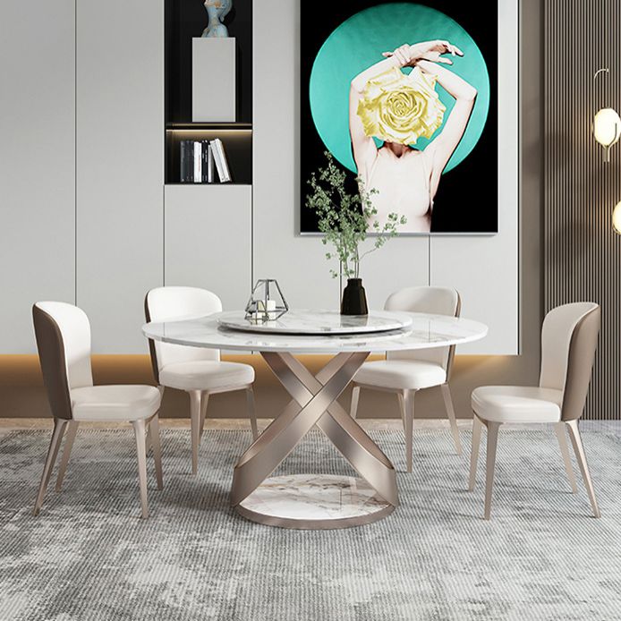 Glam Round Shape White Table Sintered Stone Standard Dining Table with Pedestal Base