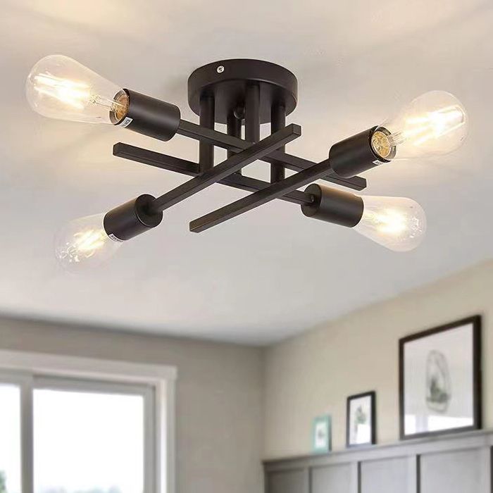 Black Radial Ceiling Light Bare Bulb Semi Flush Mount for Interior Spaces