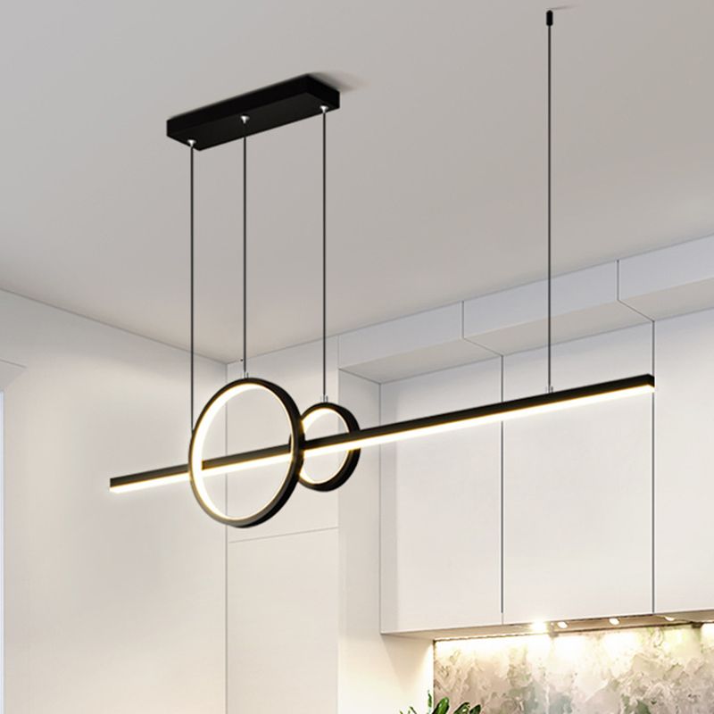 Round and Liner Metallic Multi Pendant Chandelier Simple Style LED Black/Gold Hanging Light Fixture in Warm/White Light