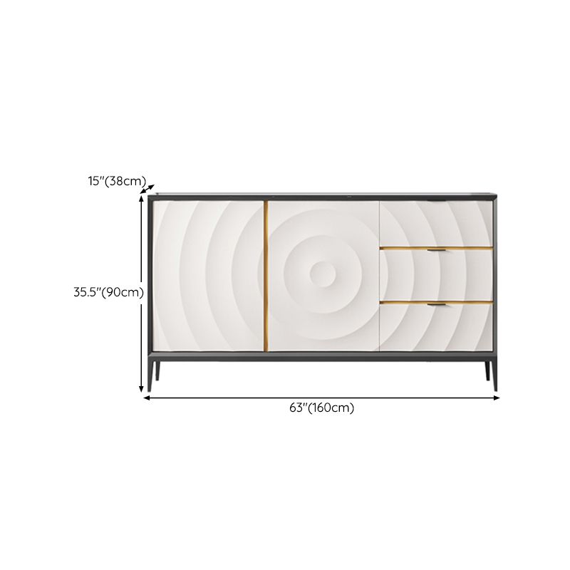 Stone and Wood Dining Server with Drawers Modern Sideboard Table