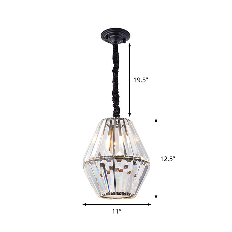 Clear Crystal Rhombus Pendulum Light Minimalism 1-Light Black Ceiling Hang Fixture