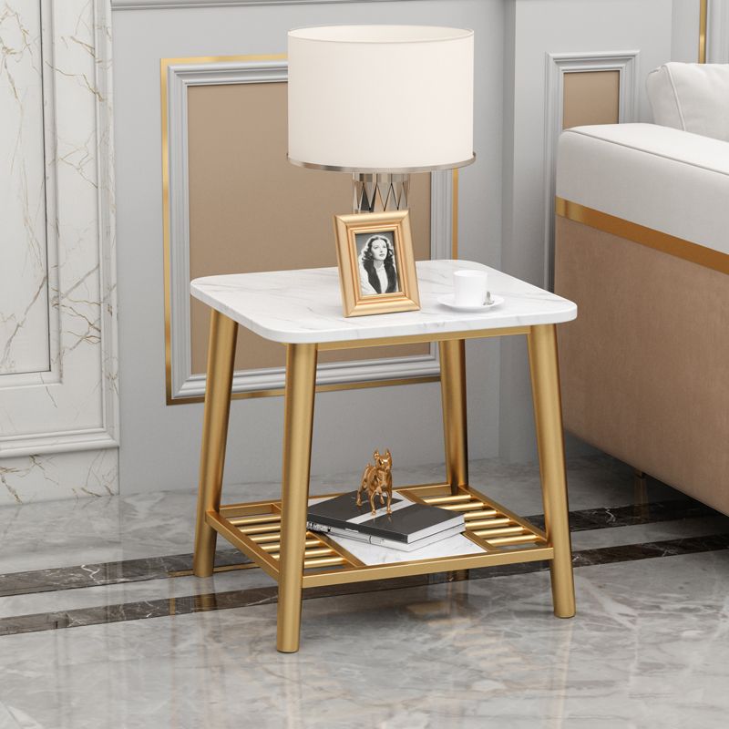 Rectangle Slate Top Side Table 21.65" Tall Metal 4 Legs End Table with Shelf