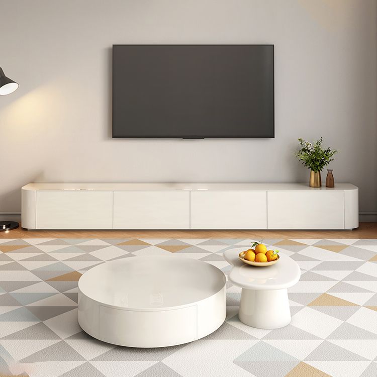 Round Pedestal 1-Drawer Modern White 2 Piece Bunching Tables for Bedroom