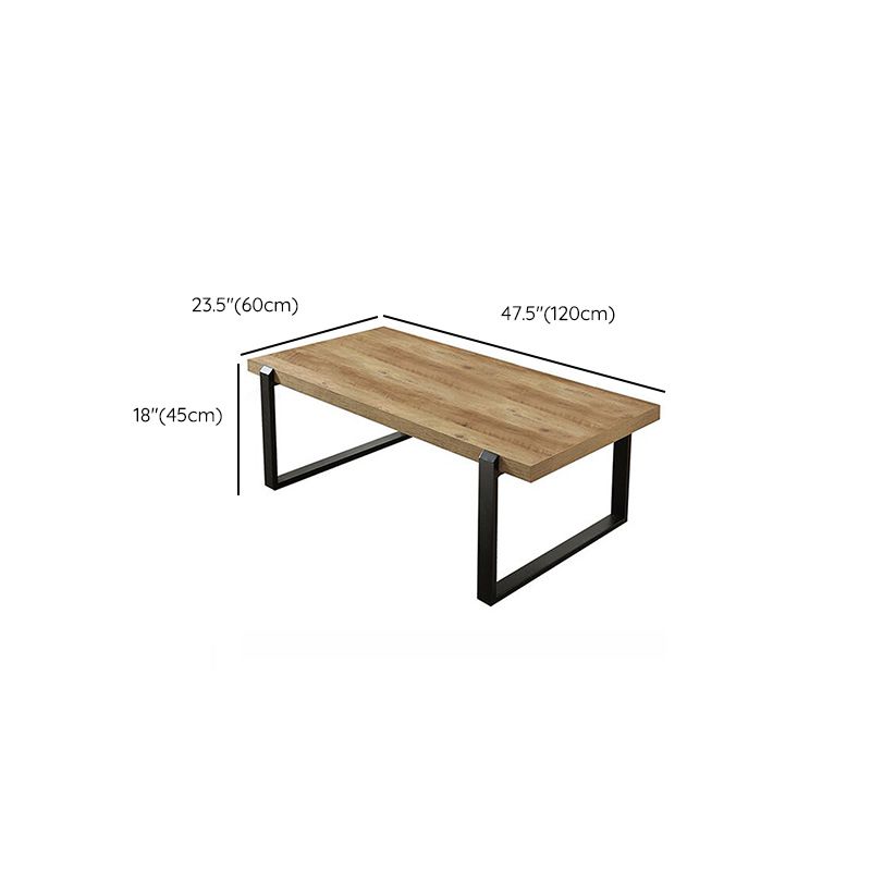 Scandinavian Coffee Table with Rectangle Solid Wood Top and Iron Sled Base