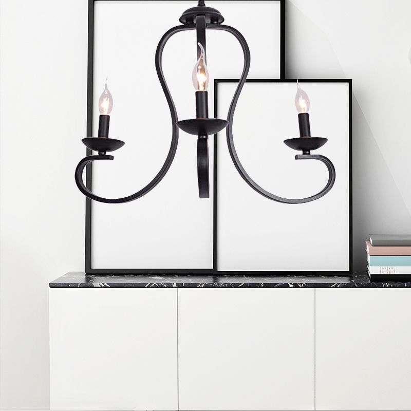Industrial Flameless Candle Ceiling Lamp 3/5 Bulbs Metallic Hanging Ceiling Light in Black for Living Room