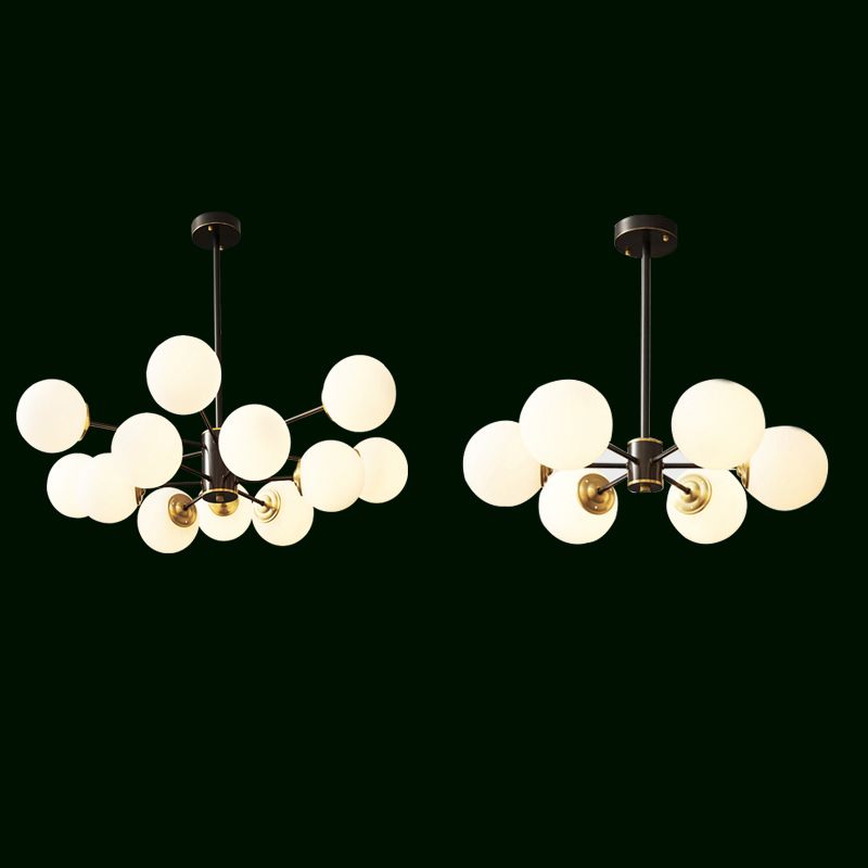 Copper Chandelier Lighting Multi-Head Hanging Light Fixtures with White Glass Shade