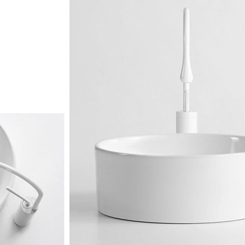 Modern Vessel Bathroom Sink Round Porcelain with Pop-Up Drain Basin Sink