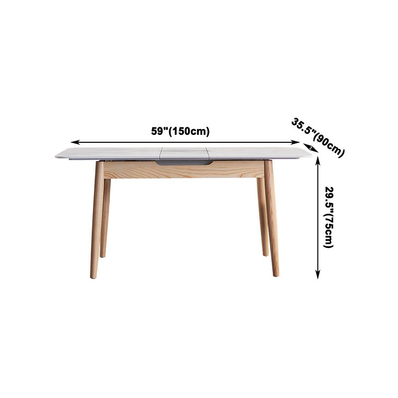 Mid-Century Rectangle White Table Sintered Stone Extendable Dining Table for Kitchen