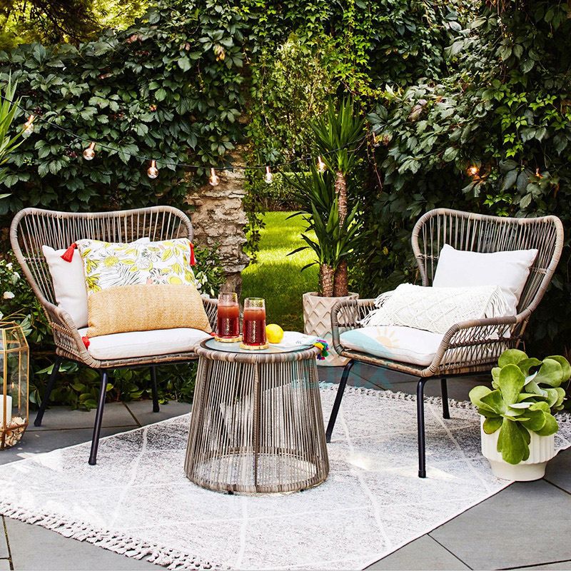 Modern Style Bistro Table Set Wicker 1/3 Pieces Bistro Set with Toss Pillow