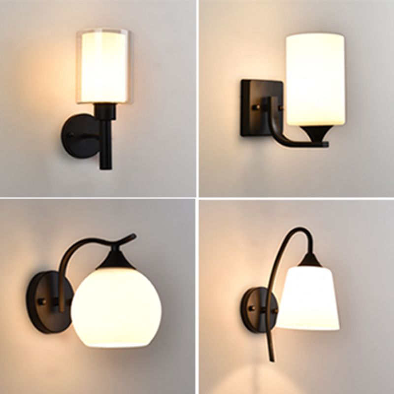Black Sconce Light Fixtures Milk Glass Industrial Wall Mounted Lamps for Living Room