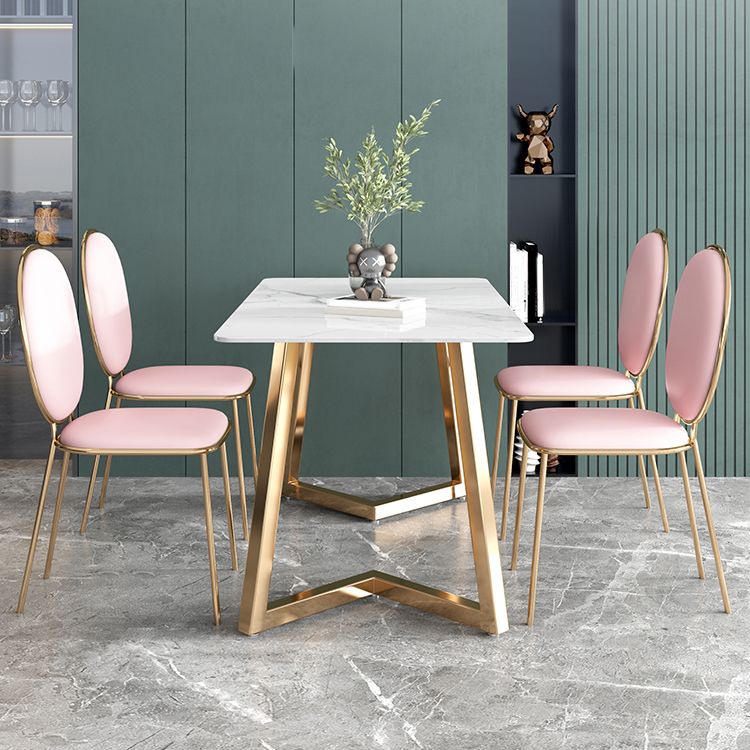 Glam Iron Dinette Set 1/2/5 Pieces Dining Table Set with Rectangle Sintered Stone Top