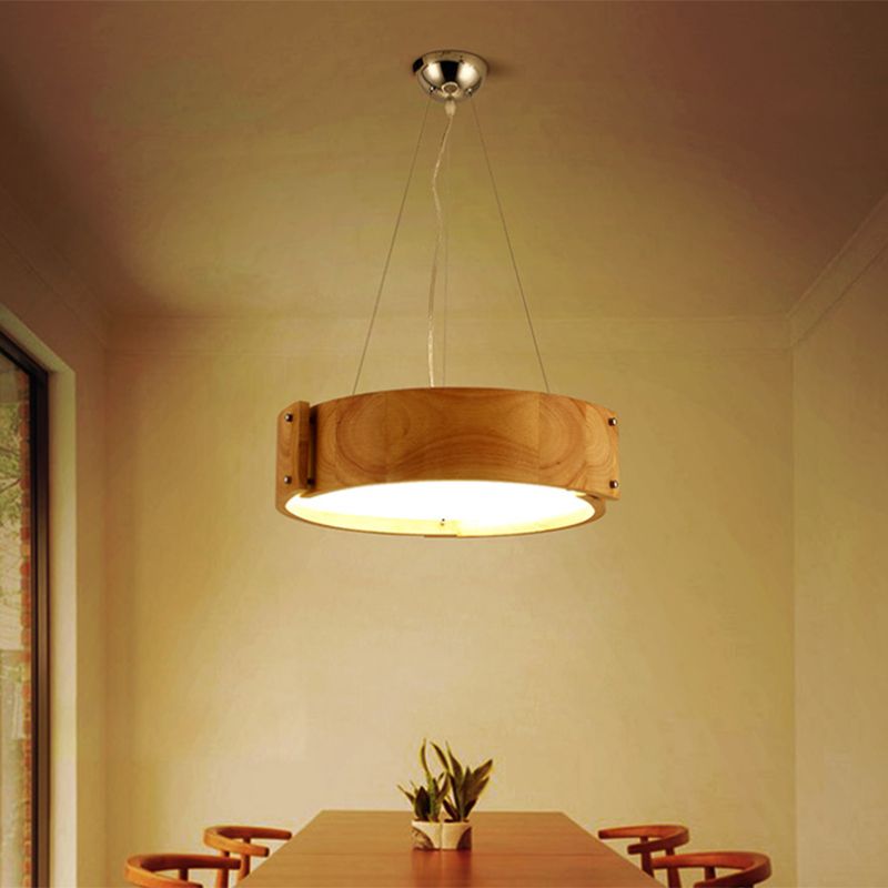Madera natural 1 luz colgante de luz moderia simple techo de techo de tambor para restaurante para restaurante
