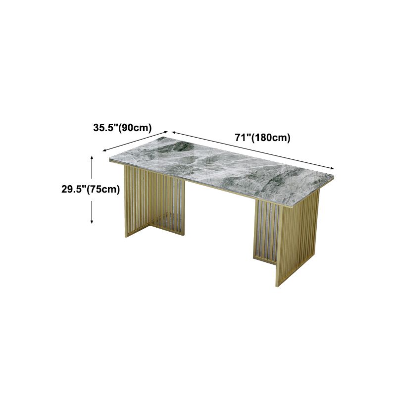 Luxury Rectangle Dining Table Sintered Stone Top Gold Metal Base Table