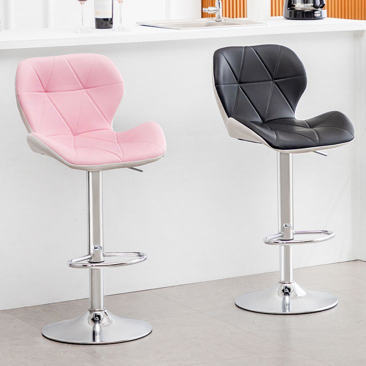 Contemporary Metal Barstool Faux Leather Footrest Adjustable Counter Stool for Home