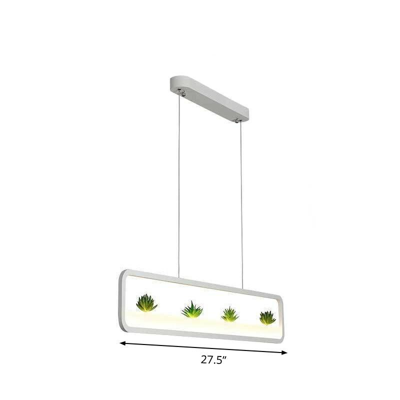 Rectangle Restaurant Island Lamp Artistic Metal LED Hanging Light with Imitation Succulents Deco