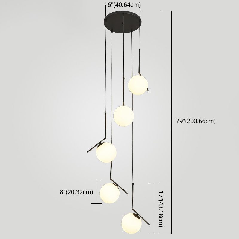 Globe Multi Light Pendant Mid-Century Modern White Glass Hanging Pendant Lights for Duplex Stairs