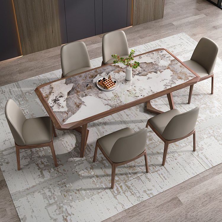 Brown Finish Legs Dining Site Table Modern Stone Top Rectangle Counter Dining Table