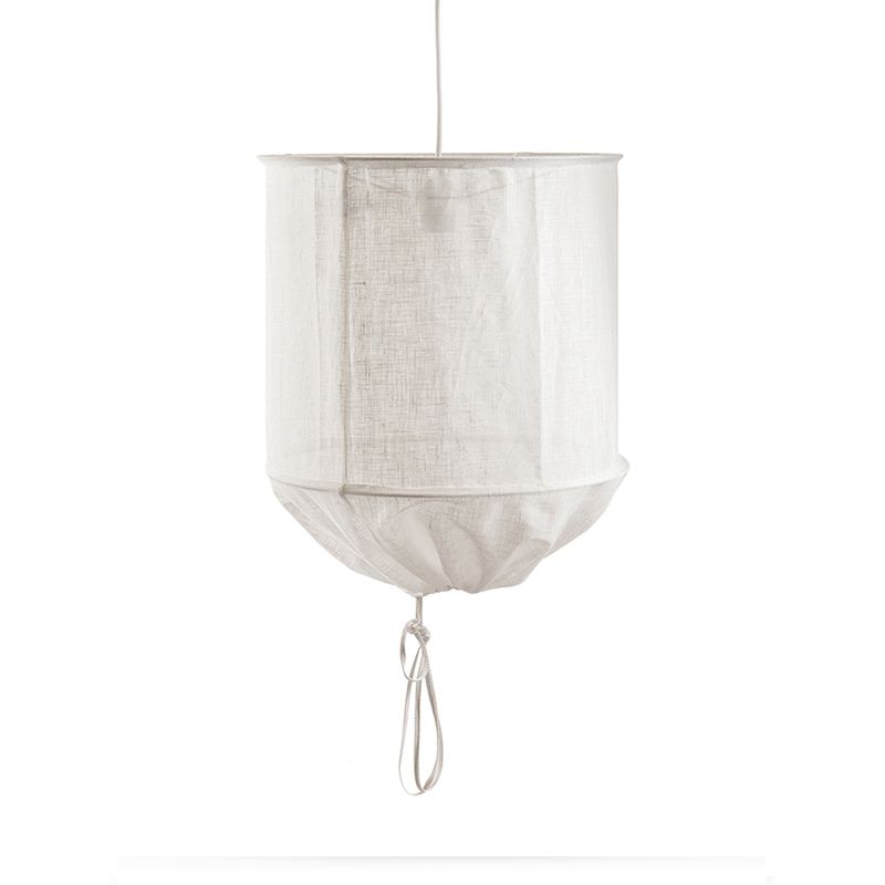 Cylindrical Down Lighting Pendant Minimalist Fabric 1-Light White/Flaxen Ceiling Lamp with Fastener