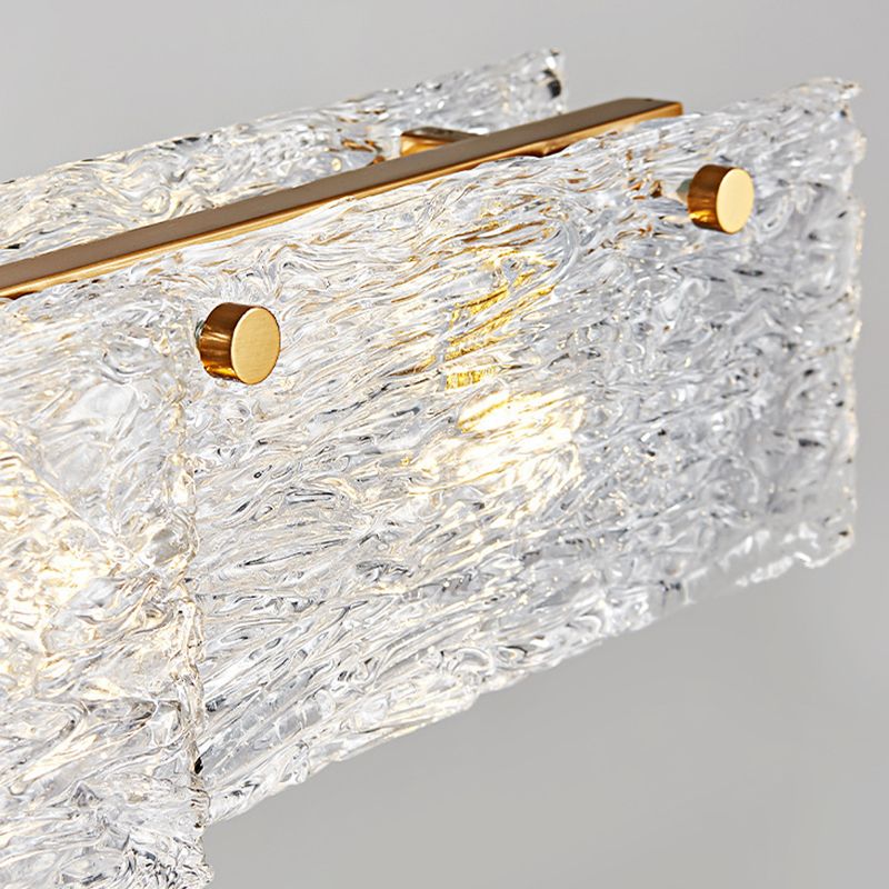 Rectangular Dining Room Hanging Lamp Rippled Glass 5-Light Minimalist Island Light