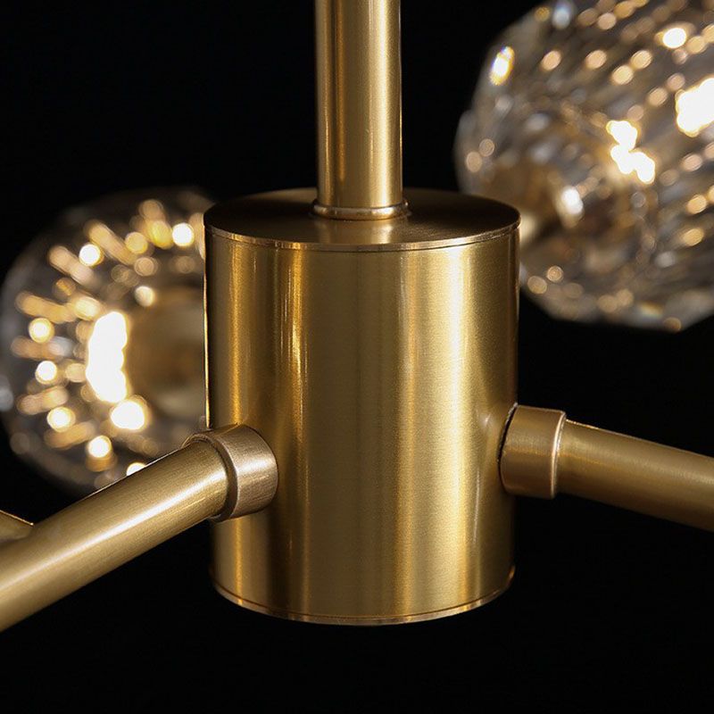 Metallic Branch Hanging Lamp Postmodern Gold Finish Chandelier with Ball Clear Crystal Shade