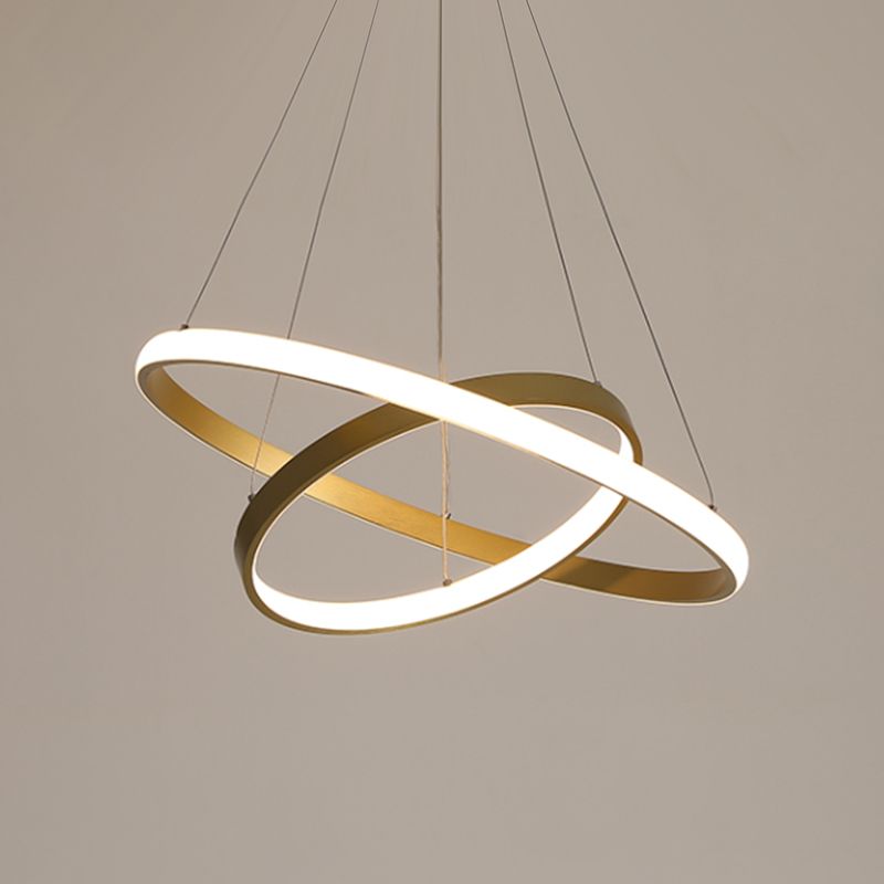 Gold Orbit Hanging Chandelier Postmodern Acrylic LED Pendant Light Kit, 23.5"/31.5" Wide