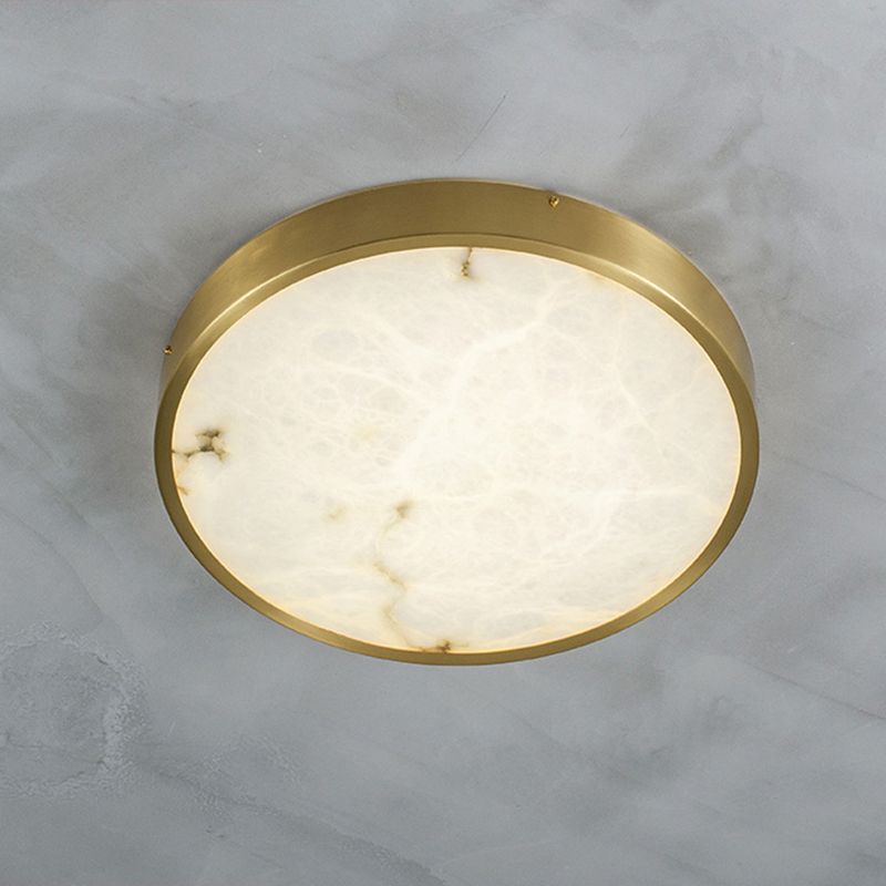Postmodern Round LED Ceiling Light Marble Bedroom Flush Mount Light Fixture in Brass
