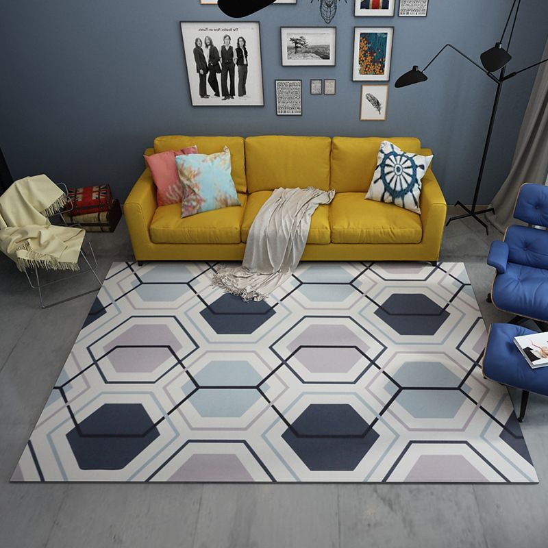 Dark Navy Modern Rug Polyester Line Indoor Rug Washable Rug for Living Room