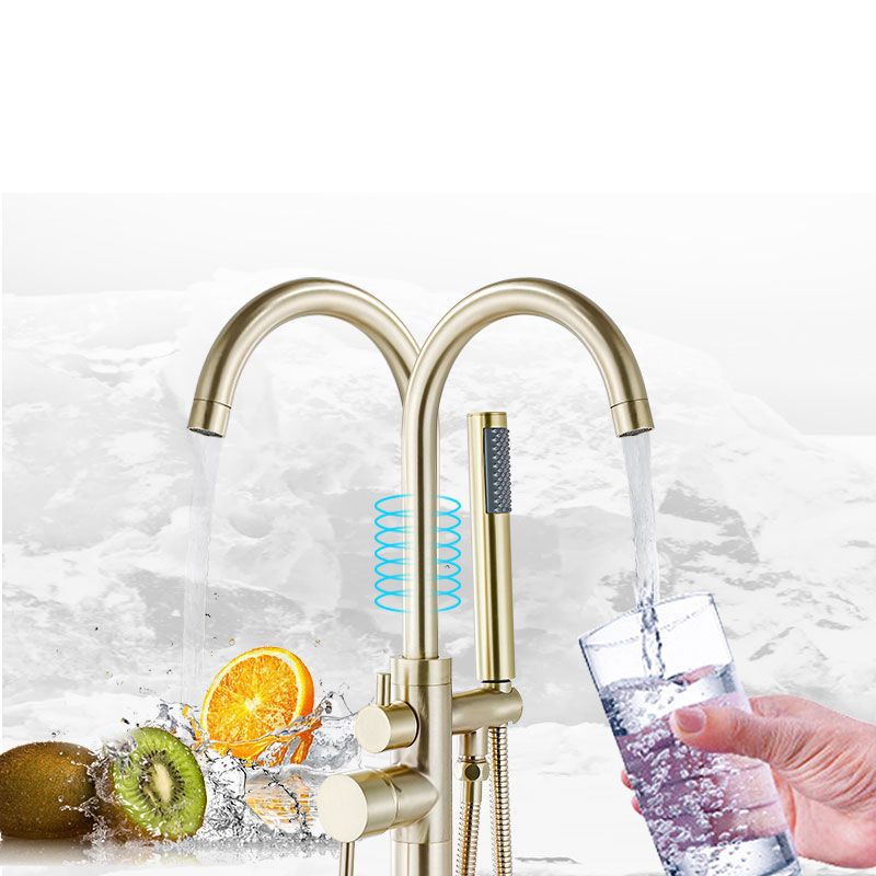 Modern Gold Bath Faucet Trim Floor Mounted High Arc Tub Faucet