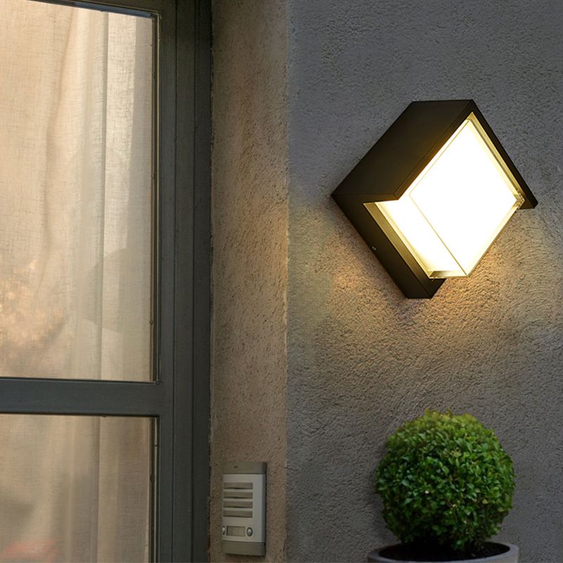 Modern Metal Wall Sconce Geometric Shape Wall Light with Acrylic Shade for Courtyard
