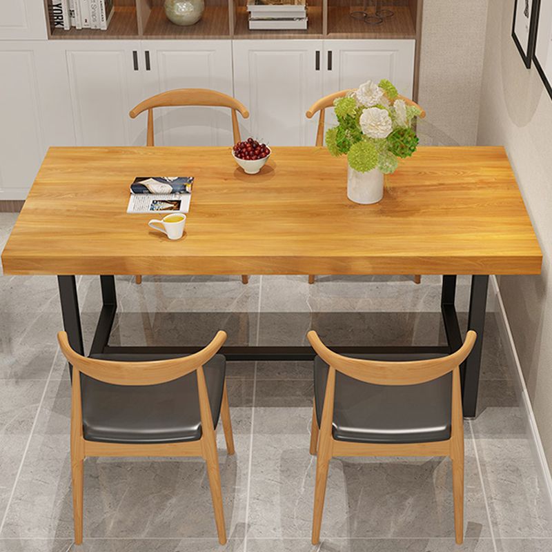 Rectangle Black Base Dining Table Modern Pine Wood Table for Dining Room