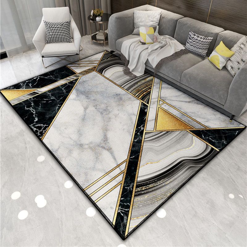 Navy Modern Area Rug Polyester Graphic Non-Slip Backing Rug for Living Room