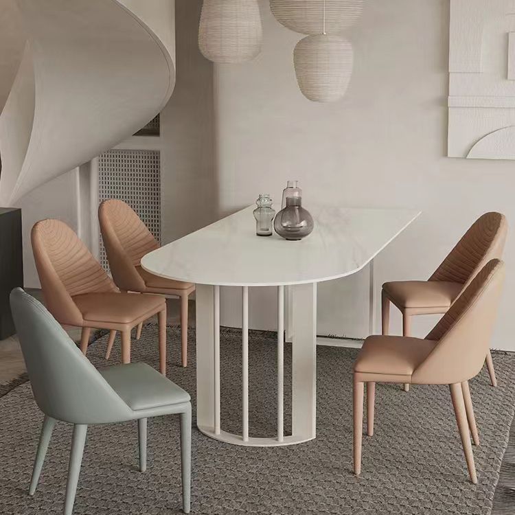 Modern Stone Top Oval Dinette Table Metal Base Dining Table in White